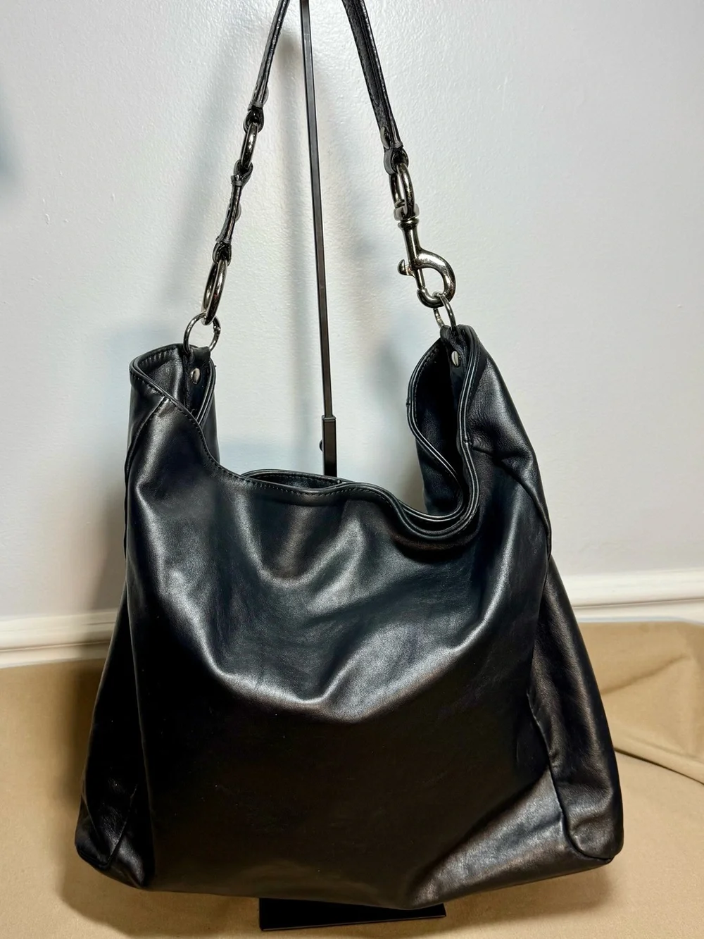 Gianni Conti Italian Black Leather Slouchy Hobo Shoulder Bag Handbag